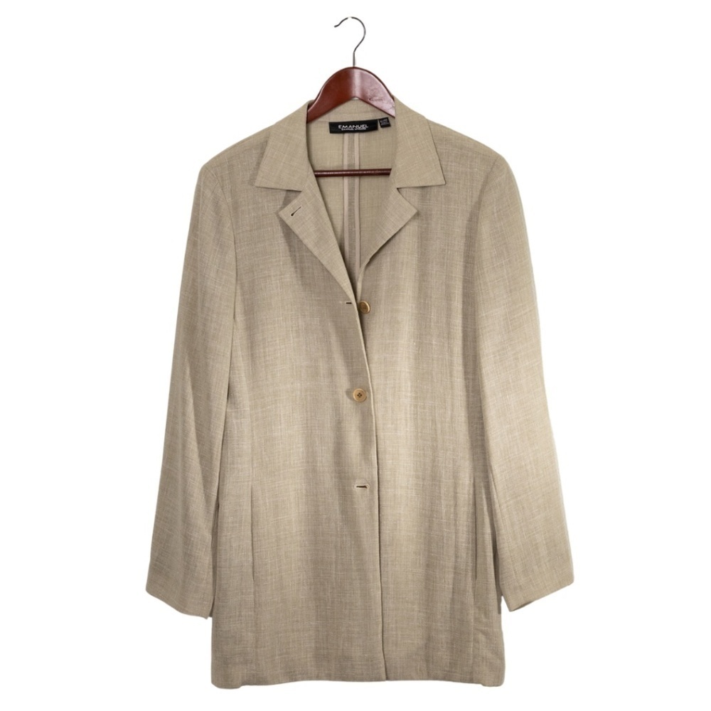EMANUEL Emanuel Ungaro Beige Linen-Blend Blazer Size 12 French Girl Minimal